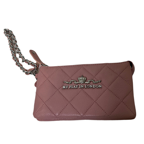 My Flat In London Pink Quilted Leather Wristlet‎ Crown Logo Triple Zip Clutch